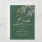 Spaans All-in1 WISTERIA Gouden Tekst Groene BODA Kaart (Voorkant)