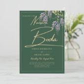 Spaans All-in1 WISTERIA Gouden Tekst Groene BODA Kaart (Staand voorkant)