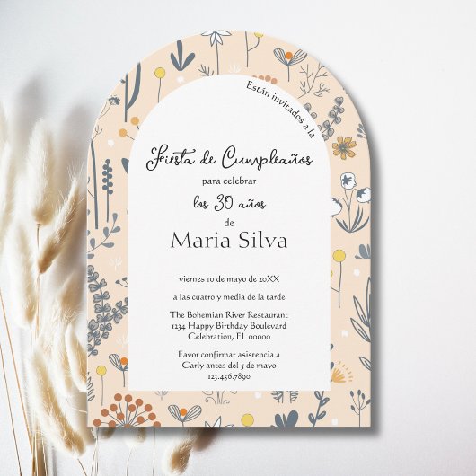 Spaans Any Age Boho Wildflower Verjaardagsfeest Kaart