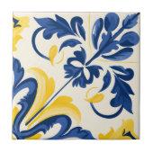 Spaans Azulejo Modern Elegant Blauw Geel Tegeltje (Voorkant)
