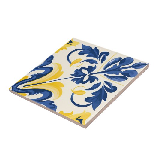 Spaans Azulejo Modern Elegant Blauw Geel Tegeltje (Zijkant)