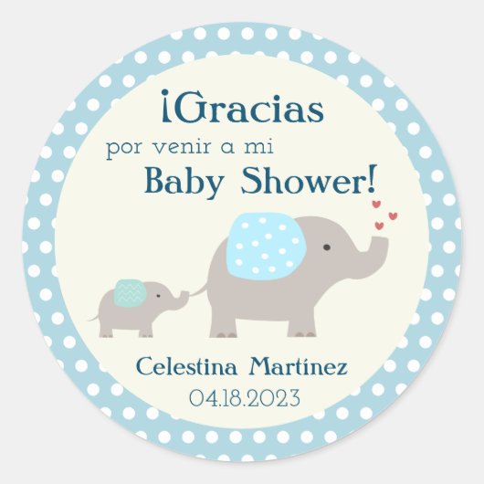 Spaans Baby shower/Baby shower Pegatina Elephants Ronde Sticker (Voorkant)