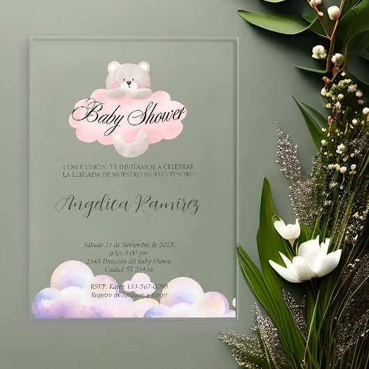 Spaans Baby shower Beer Thema Cloud Gift Registry Acryl Uitnodigingen