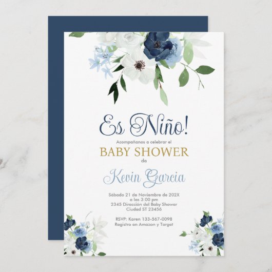 Spaans Baby shower Boy Kaart (Voorkant / Achterkant)