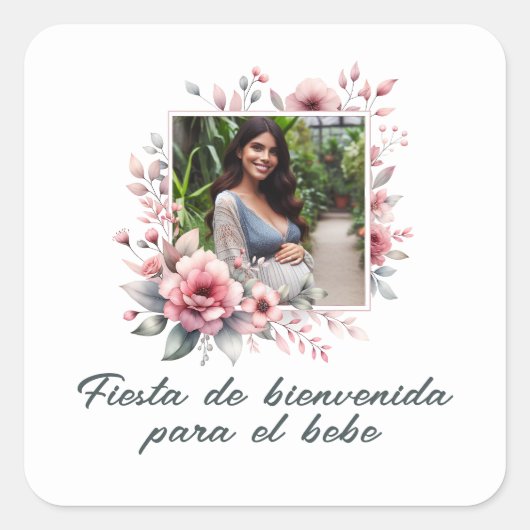Spaans Baby shower Fiesta de Bienvenida Al Bebé Vierkante Sticker (Voorkant)