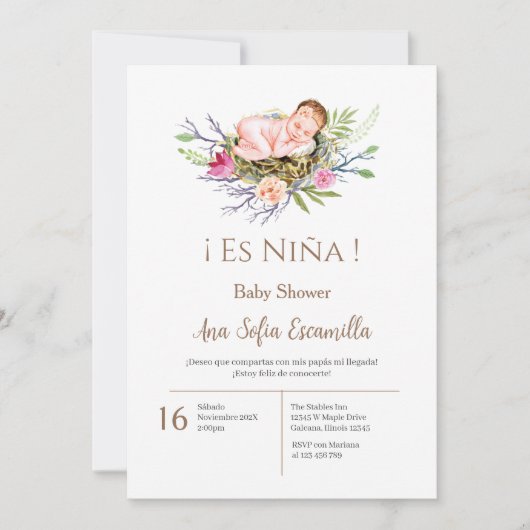 Spaans Baby shower Meisje uitnodiging (Voorkant)