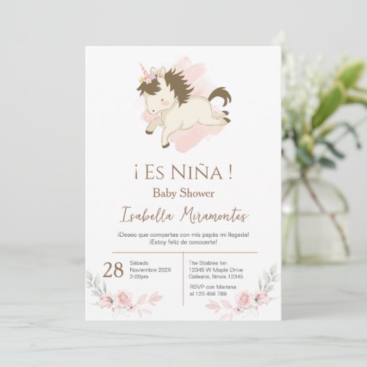 Spaans Baby shower Meisje uitnodiging (Staand voorkant)