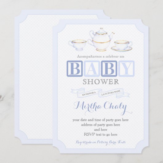 Spaans Baby shower Tea nodigt jongens uit voor jon Kaart (Voorkant / Achterkant)