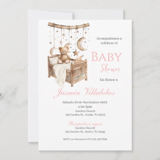 Spaans Baby shower Uitnodiging Beer Girl (Voorkant)