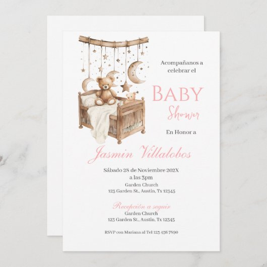 Spaans Baby shower Uitnodiging Beer Girl (Voorkant / Achterkant)