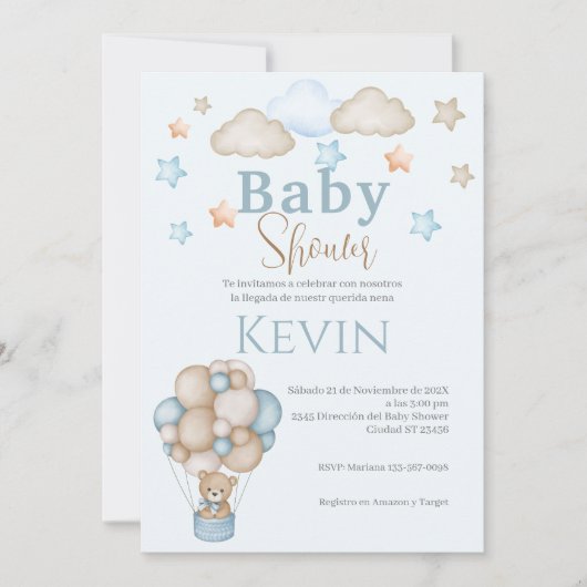 Spaans Baby shower Uitnodiging Blue Beer Boy (Voorkant)