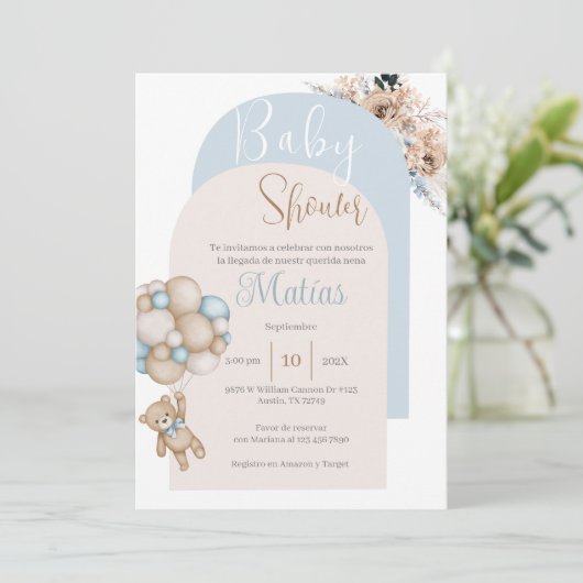 Spaans Baby shower Uitnodiging Blue Beer Boy (Staand voorkant)