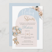 Spaans Baby shower Uitnodiging Blue Beer Boy (Voorkant / Achterkant)
