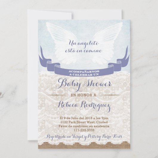 Spaans Baby shower Uitnodiging met Angel Wings (Voorkant)