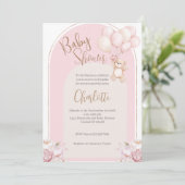 Spaans Baby shower Uitnodiging Roze Beer Meisje (Staand voorkant)