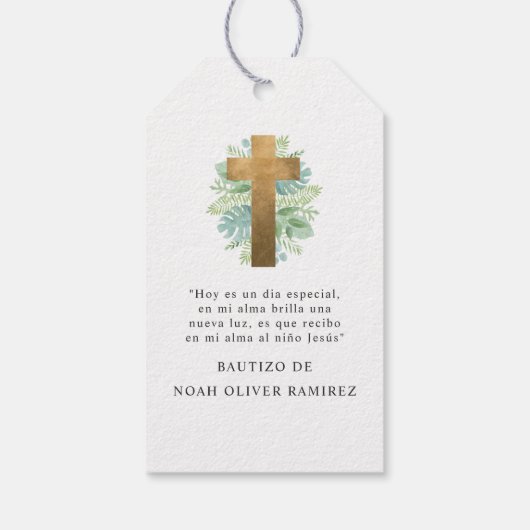 Spaans, Baptism Elegant Gold Cross met Griekenland Cadeaulabel (Achterkant)