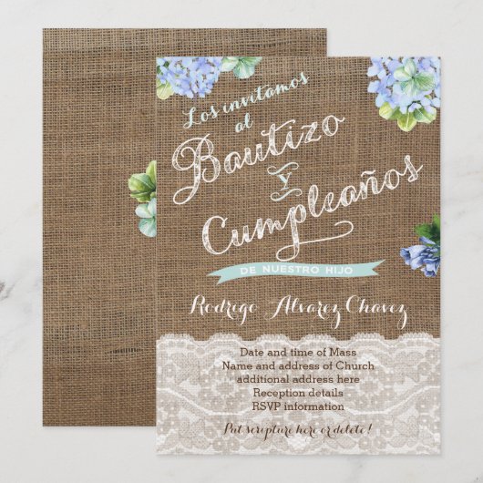 Spaans Baptisme en Birthday | Cumple y Bautizo Kaart (Voorkant / Achterkant)