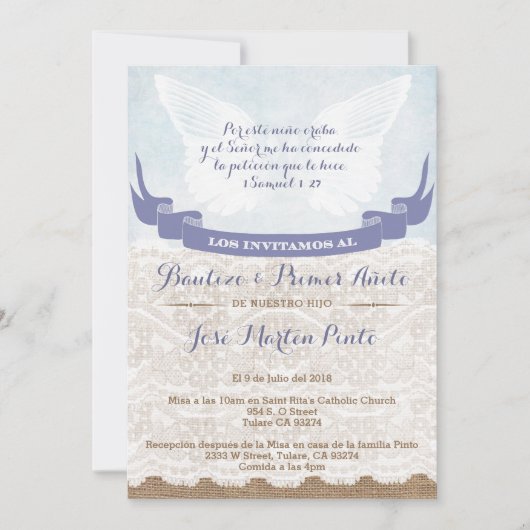 Spaans baptisme en eerste verjaardag nodigt Kaarte Kaart (Voorkant)