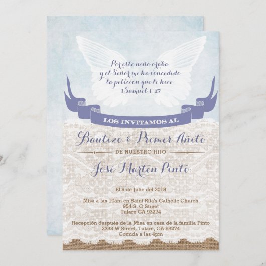 Spaans baptisme en eerste verjaardag nodigt Kaarte Kaart (Voorkant / Achterkant)
