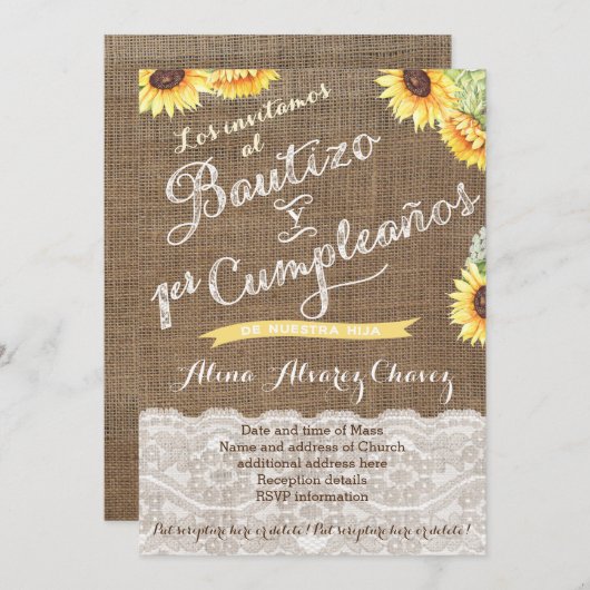 Spaans baptisme en eerste verjaardag van latina ni kaart (Voorkant / Achterkant)