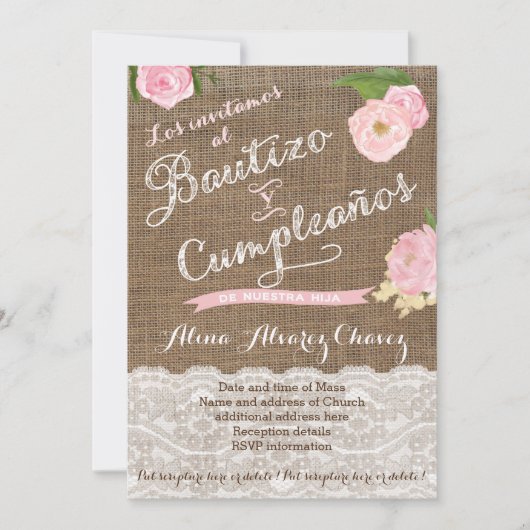 Spaans baptisme en verjaardagsuitnodiging voor mei kaart (Voorkant)