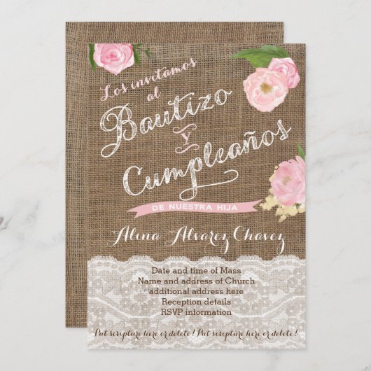 Spaans baptisme en verjaardagsuitnodiging voor mei kaart (Voorkant / Achterkant)