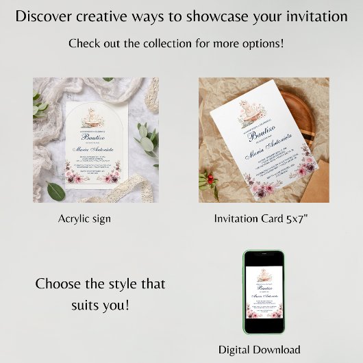 Spaans Bautizo de Niña Floral Bunny Baby Acryl Uitnodigingen