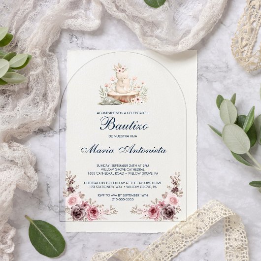 Spaans Bautizo de Niña Floral Bunny Baby Acryl Uitnodigingen