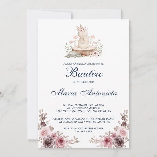 Spaans Bautizo de Niña Floral Bunny Baby Kaart (Voorkant)