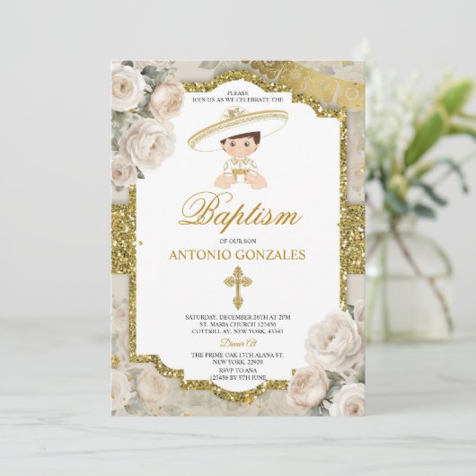 Spaans Bautizo Fiesta Schattige jongetje doop Kaart (Staand voorkant)