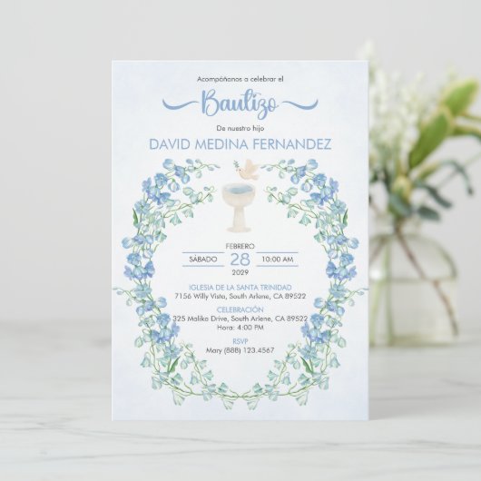 Spaans Bautizo Uitnodiging Schattigee Kelk Doop (Staand voorkant)
