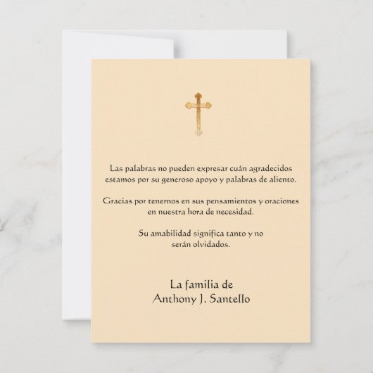 Spaans Begrafenis Sympathie Heilige Kaart Dank u (Achterkant)