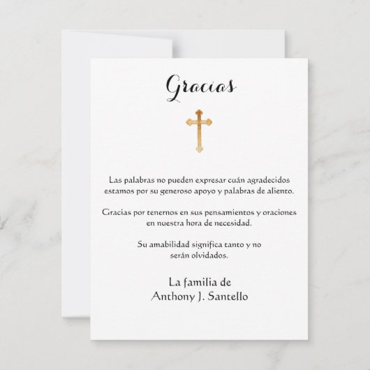 Spaans Begrafenis Sympathie Heilige Kaart Dank u (Achterkant)
