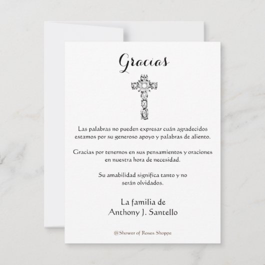 Spaans Begrafenis Sympathie Heilige Kaart Dank u (Achterkant)
