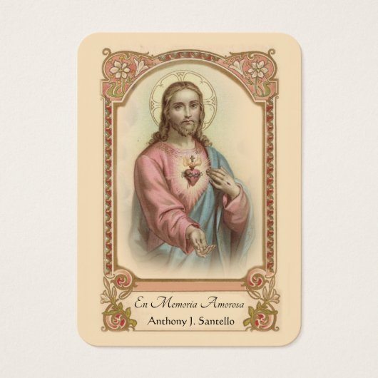 Spaans begrafeniskatholiek Jezus Memorial Prayer Visitekaartje (Voorkant)