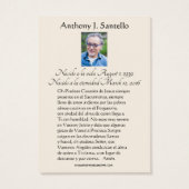 Spaans begrafeniskatholiek Jezus Memorial Prayer Visitekaartje (Achterkant)