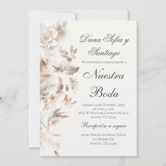 Spaans Beige bloemenbruiloft Kaart (Voorkant)