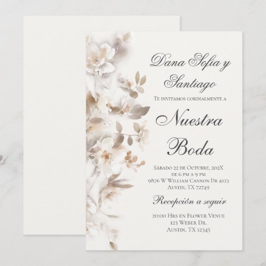 Spaans Beige bloemenbruiloft Kaart (Voorkant / Achterkant)