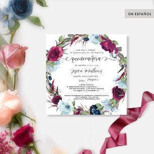 Spaans Berry, Bourgogne Red Wreath Quinceañera Kaart
