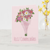 Spaans Birthday Pink bouquet of bloemen Kaart (Gele Bloem)