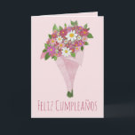 Spaans Birthday Pink bouquet of bloemen Kaart<br><div class="desc">Spaanse Birthday-kaart. Een hoop bloemen in de waterverf. Espero que todos tus deseos se cumplan. Tot Muchas felicidades! Een verjaardag om te vieren? Stuur een kleurrijke waterverf verjaardagskaart naar je familie en vrienden en wens hen de liefste verjaardag ooit! Deze verjaardagskaart is beschikbaar in sommige niet-Engelse talen en als een...</div>