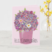 Spaans Birthday Pink bouquet of bloemen Kaart (Gele Bloem)