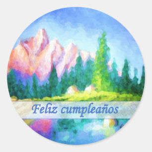 Spaans Birthday Pink Mountain Round Sticker