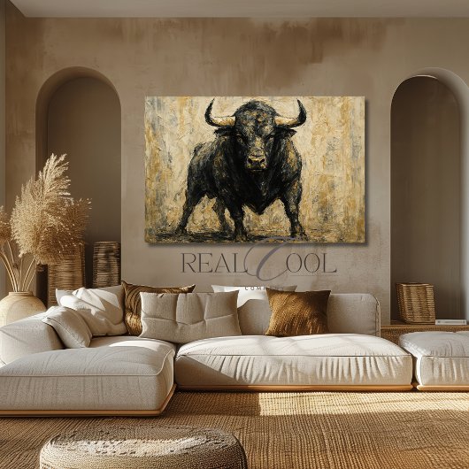 Spaans Black Bull Acryl Waterverf Art Print