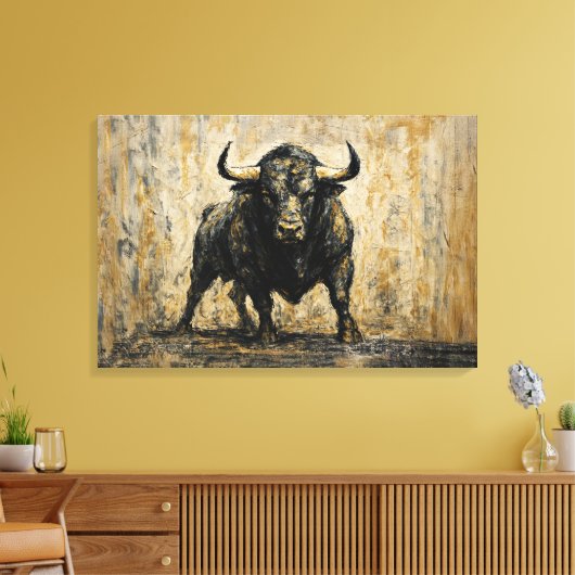 Spaans Black Bull Acryl Waterverf Canvas (Insitu (Woonkamer))