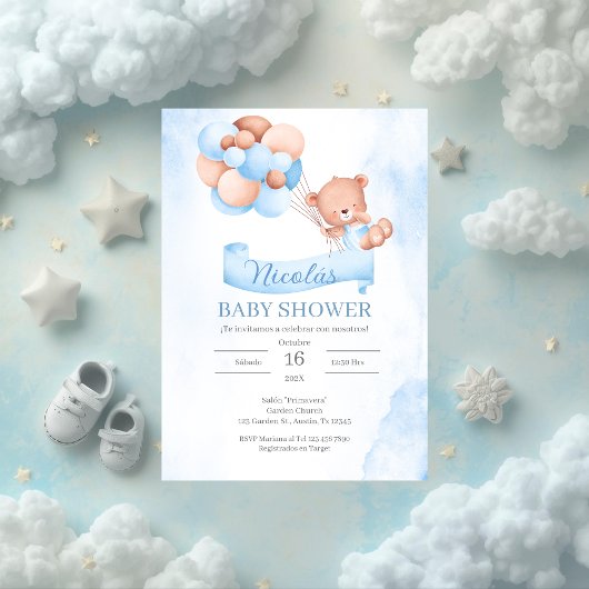 Spaans Blauw Beer Baby shower Uitnodiging