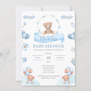 Spaans Blauw Beer Baby shower Uitnodiging