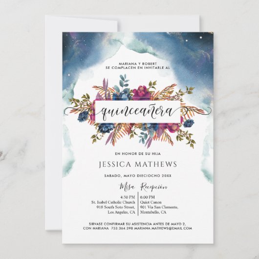 Spaans, Blauw, Blauwgroen, Paarse, Fuchsia Quincea Kaart (Voorkant)