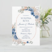 Spaans Blauw Bloemen Bruiloft Kaart (Staand voorkant)
