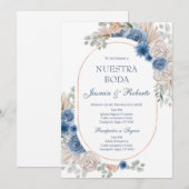 Spaans Blauw Bloemen Bruiloft Kaart (Voorkant / Achterkant)